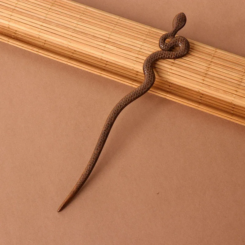New Ebony Hairpin Oriental Aesthetics Classical Chinese Style Hand Carved Snake Shaped Elongated Hairpin Simple and Coiled Hair image 5