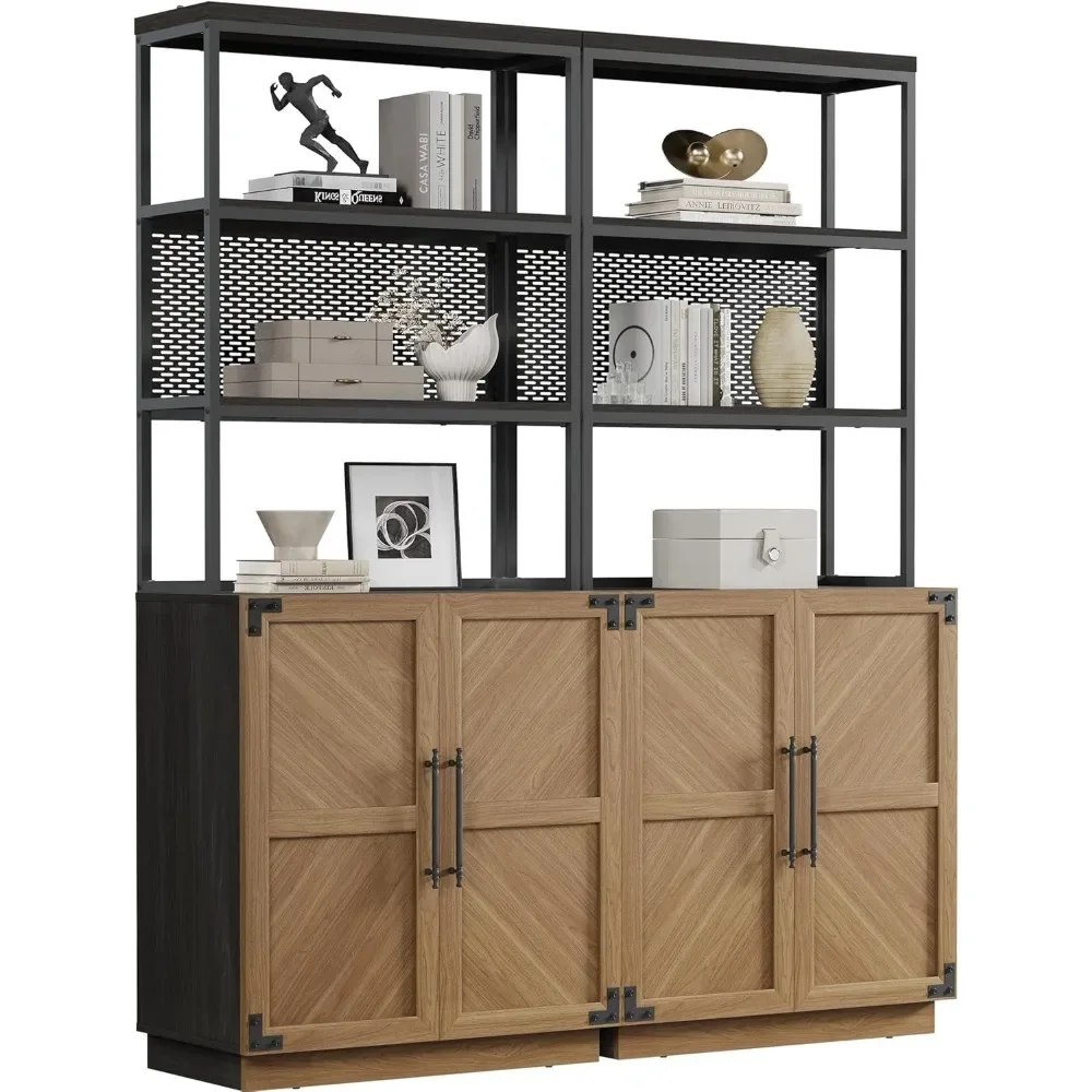 Modern Bookshelf Case with Door Book Shelf Bookcases with Storage - 75.3” Tall Book Shelves Case 5 Tier Large
