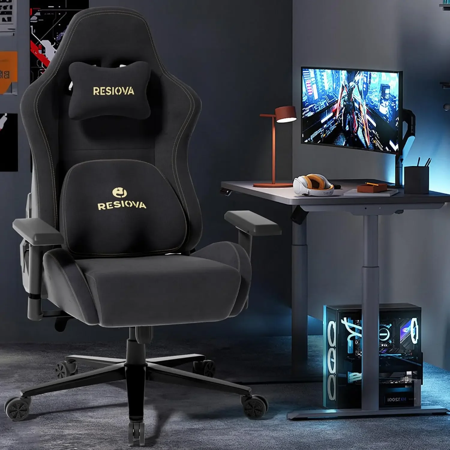 Gaming Chair with Suede Fabric,Big and Tall Ergonomic Office Computer Chair with 3D-Lumbar Support and 4D-Armrests,400LBS