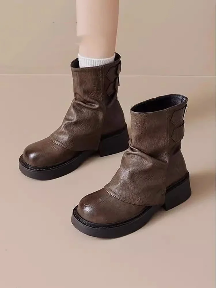

Женские ботинки Knight Boots на толстой подошве с флисовой подкладкой, осенне-весенние, короткие, водонепроницаемые, на платформе, до середины икры