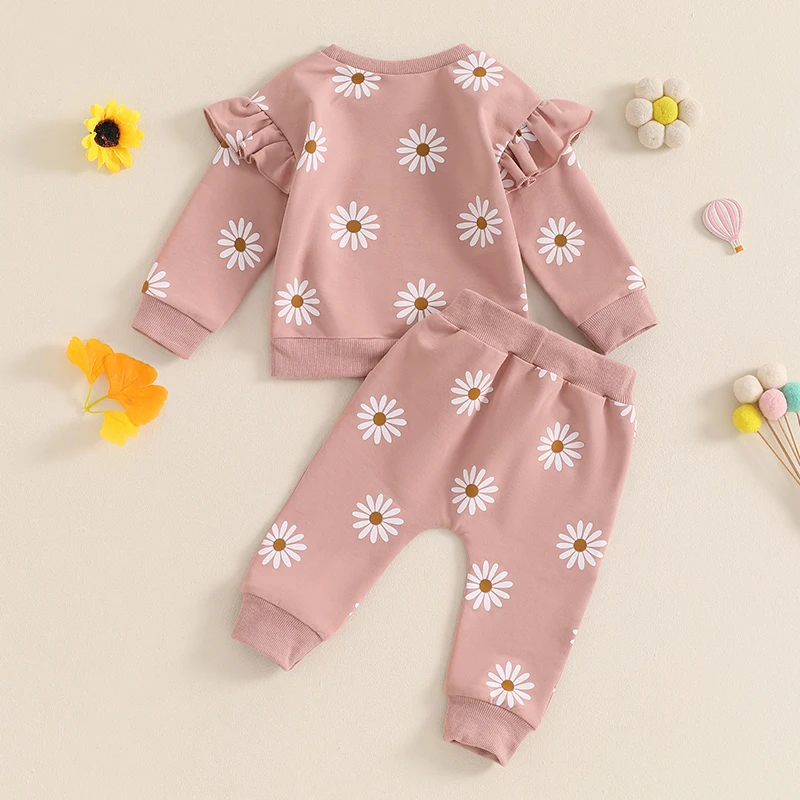 Mubineo Toddler Baby Girl Clothes Cute Flower Sweatshirt Outfits Fall Winter Long Sleeve Tops Pant Outfit Sweatsuit Set