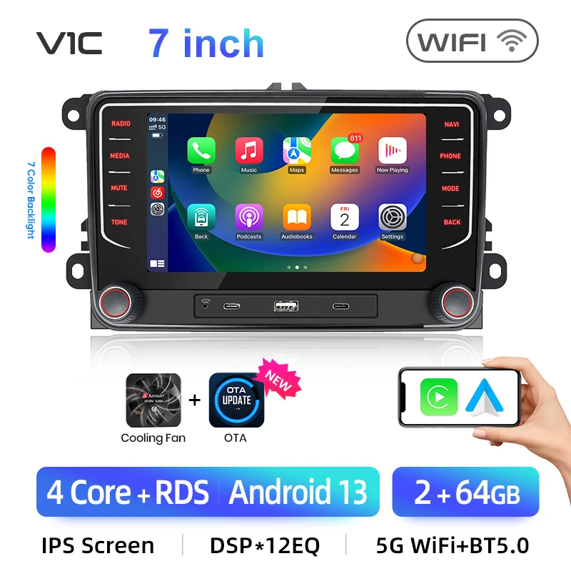 Junsun 7 inch autoradio voor VW Volkswagen Passat B6 B7 T5 Tiguan Touran GOLF POLO CarPlay Android Auto FM RDS GPS Multimedia
