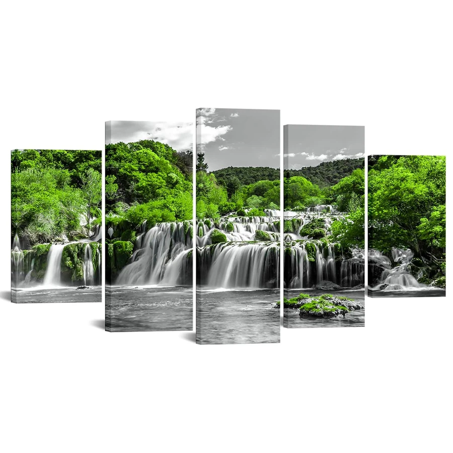 

Waterfall diamond painting kit wall art diamond embroidery natural landscape green forest art waterfall tree 5pcs set home decor