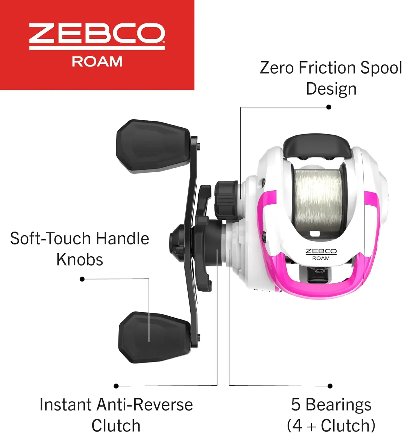 Baitcast Reel and Fishing Rod Combo, 6-Foot 6-Inch 2-Piece Rod, DynaMag Cast Control, 6.1:1 Gear Ratio, 12-Pound LinePink, Right