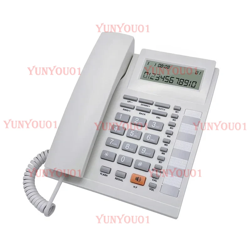 Wired Landline Phone with Caller Identification, Adjustable Display Brightness, Home Office, Black and White