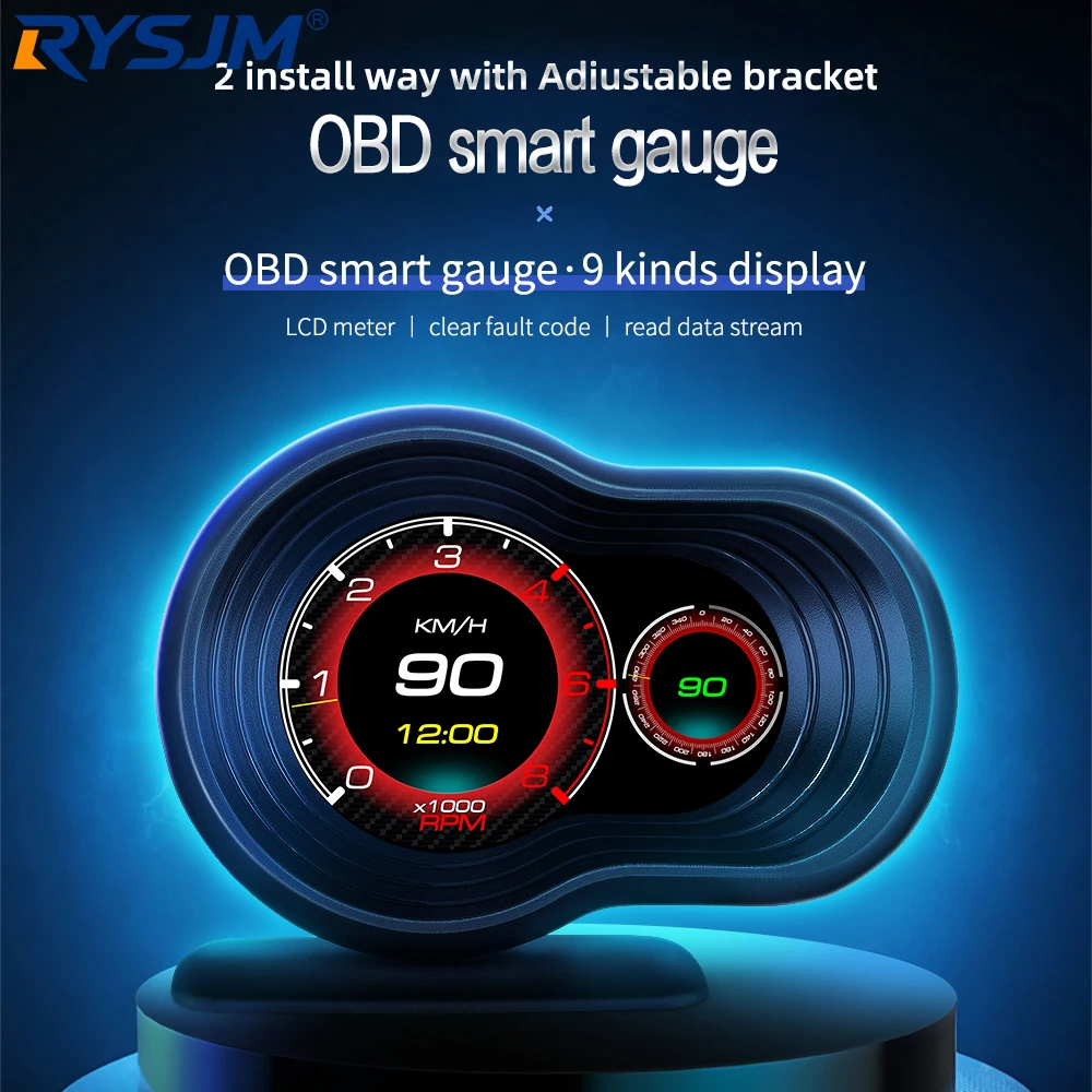 OBD2 Car HUD F9 Head Up Display Multi-function Auto On-board Computer Digital Speedometer Engine RPM Water Temp Alarm Gauge