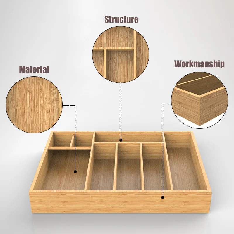 Bamboo Kitchen Utensil Holders racks Drawer Tableware Storage Box Wood Organizer Kitchen Tools Knife Fork Spoon Case Container