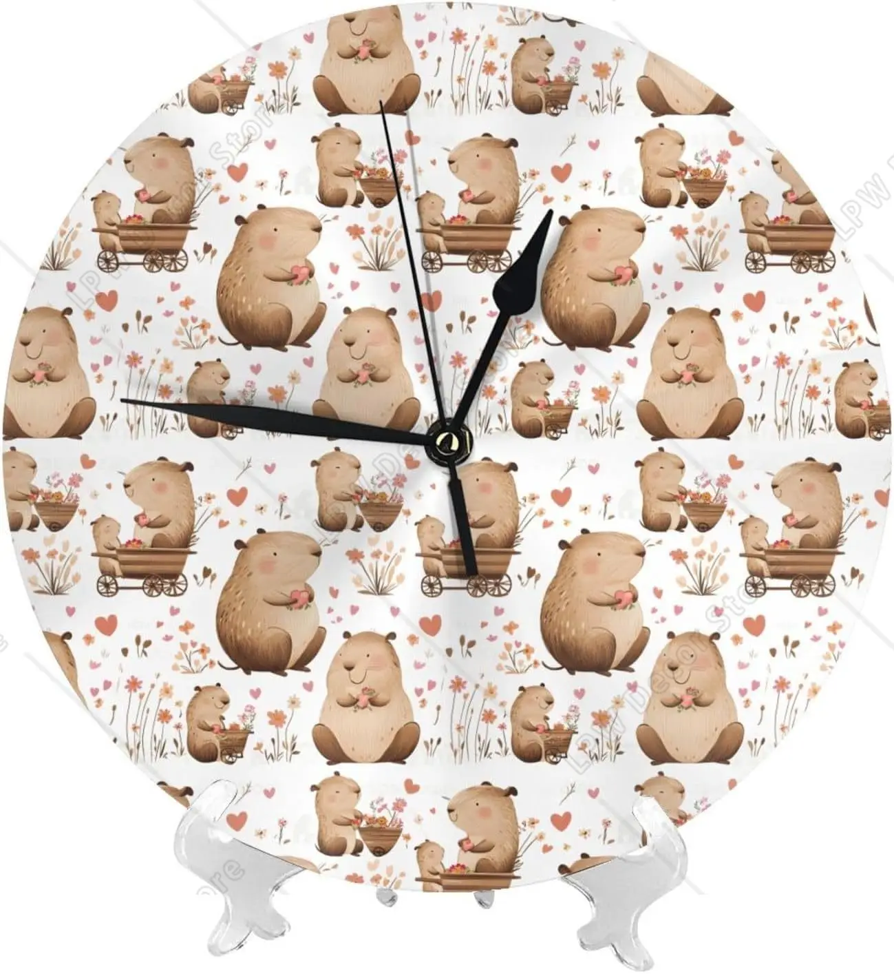 Wall Clocks 10 InchFlower Capybara Cute Print Modern Silent Small Wall Clocks for Living Room Kitchen Office Bathroom