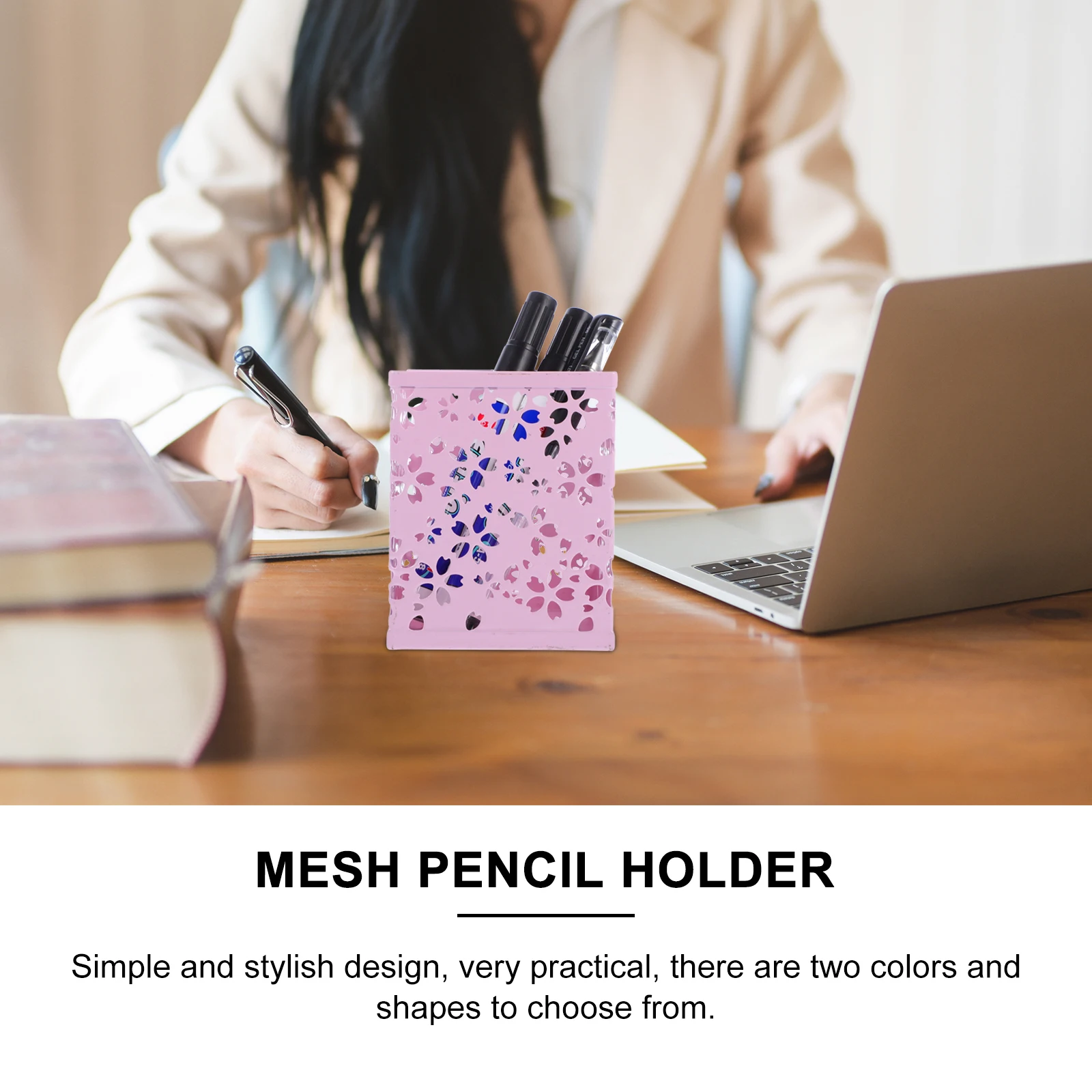 

Metal Pen Holder Desk Pencil Shaped Container Holders Colored Mesh Cup Stationery
