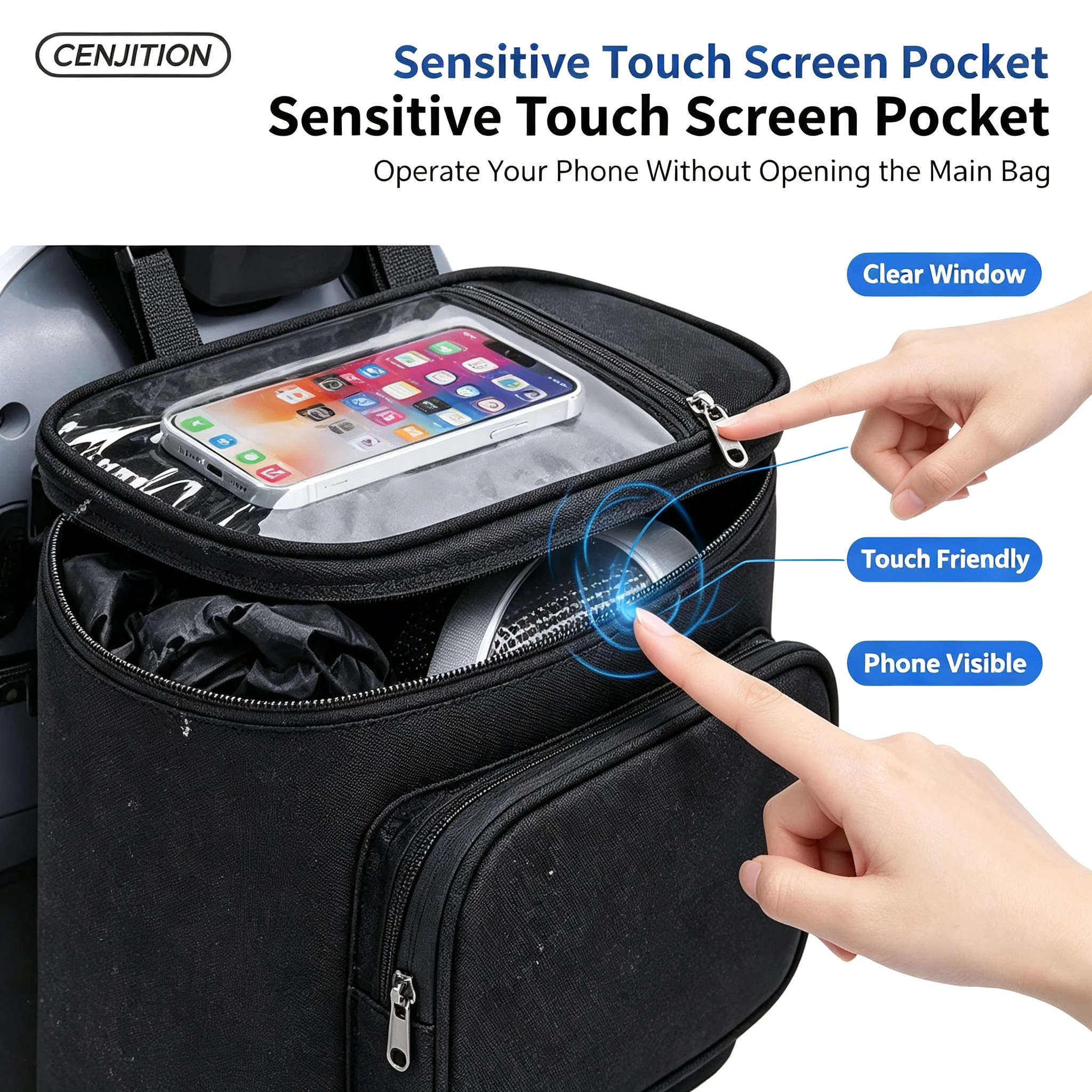 CENJITION Large Waterproof Electric Bike Helmet Hanging Bag Front Pocket Storage Hanging Bag Artifact Raincoat Covering Bag
