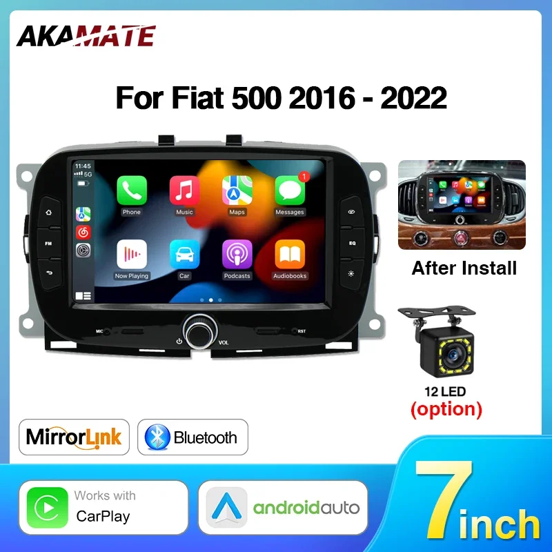 7inch Car Radio GPS Navigation for Fiat 500 2016-2019 Multimedia Player CarPlay Android Auto FM RDS Receiver Bluetooth WiFi