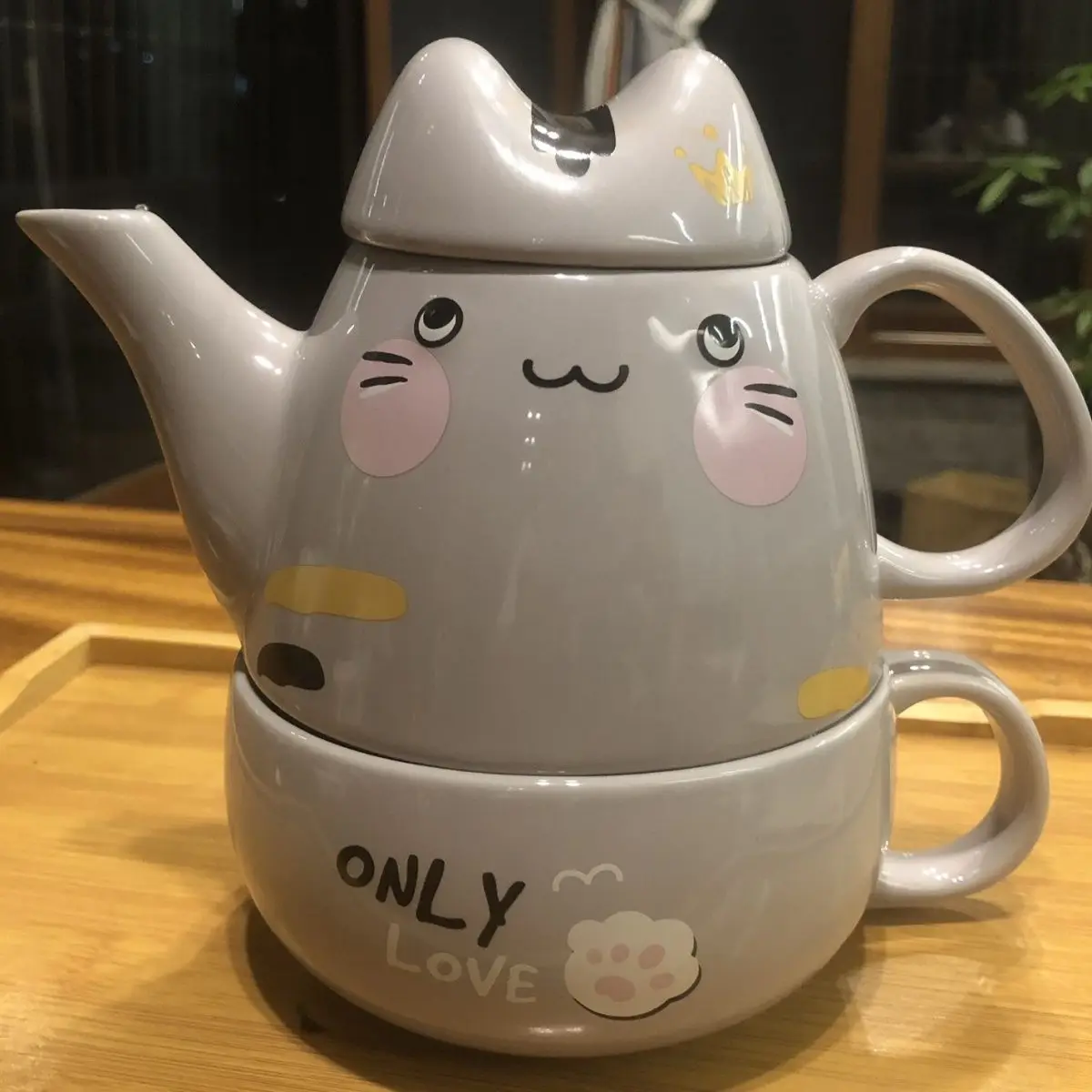 400ml Fat Cat Ceramic Mother and Child Pot Coffee Teapot Set Tea Pot Japanese Cartoon Tea Maker 1 Pot 1 Cup