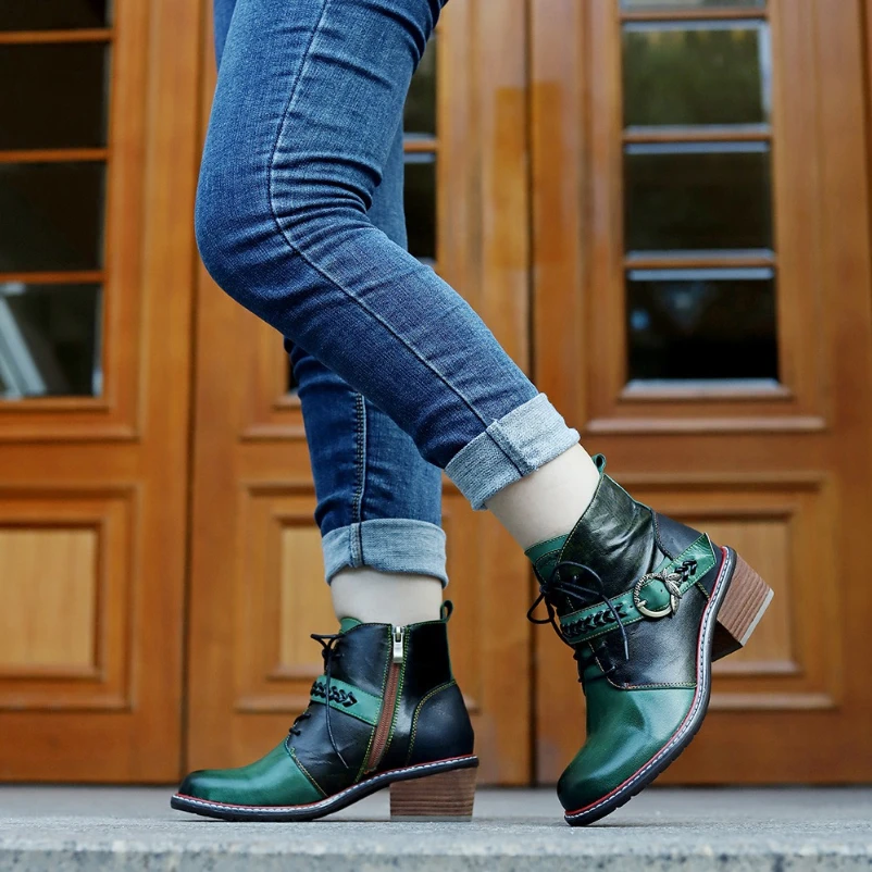 

2025 Ankle Boots Women Shoes Genuine Leather Round Toe Sewing National Style Leisure Handmade Platform Boots