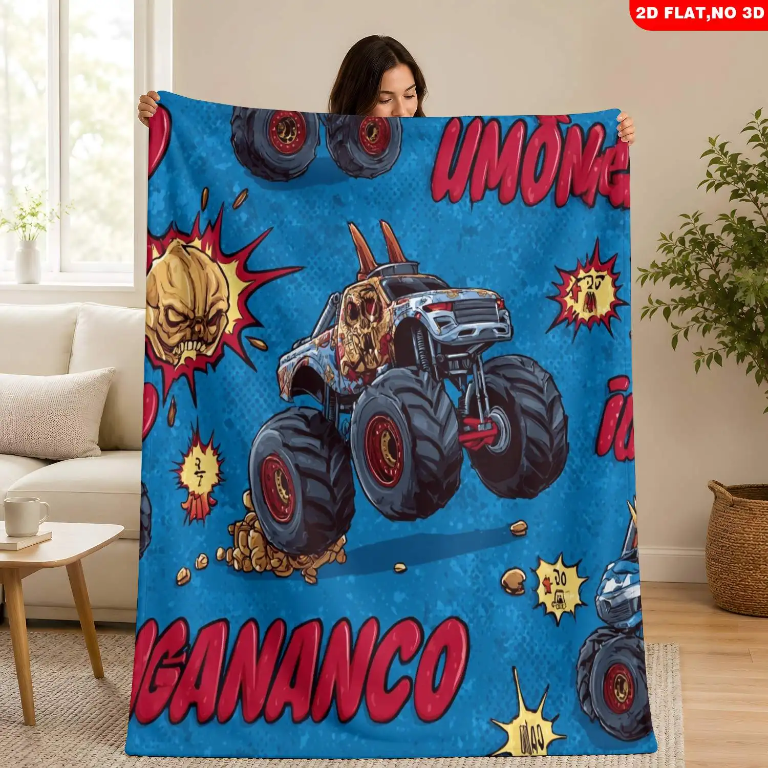 High Quality Monster Truck Blanket Throw Couch Cover for Men Boys Garage Decor 150x200cm Cool Automotive Cartoon Gift