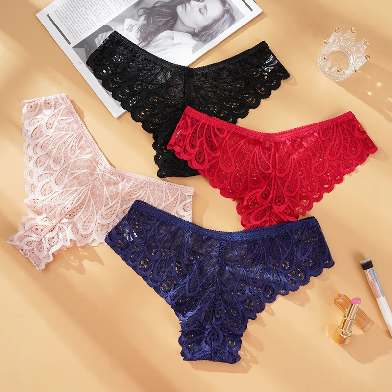 2PCS/SET Hollow Breathable Lace Sexy Women Underwear Seamless Summer Solid Color Panties Low Waist Lace Comfortable Underwear