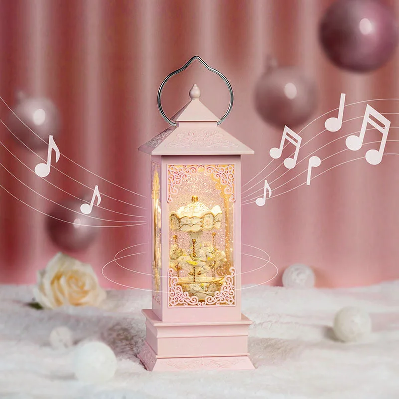 Cartoon Wind Lamp Acrylic Music Box Water Injection Snow Valentine Carved Musical Box Nightlight Birthday Gift Home Decoration