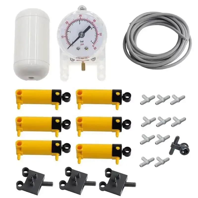 Pneumatisches Teile-Set Zylinder Tank Schalter Schlauch Verbinder-Kit für Technische MOC Mechanische Bausteine DIY Spielzeug