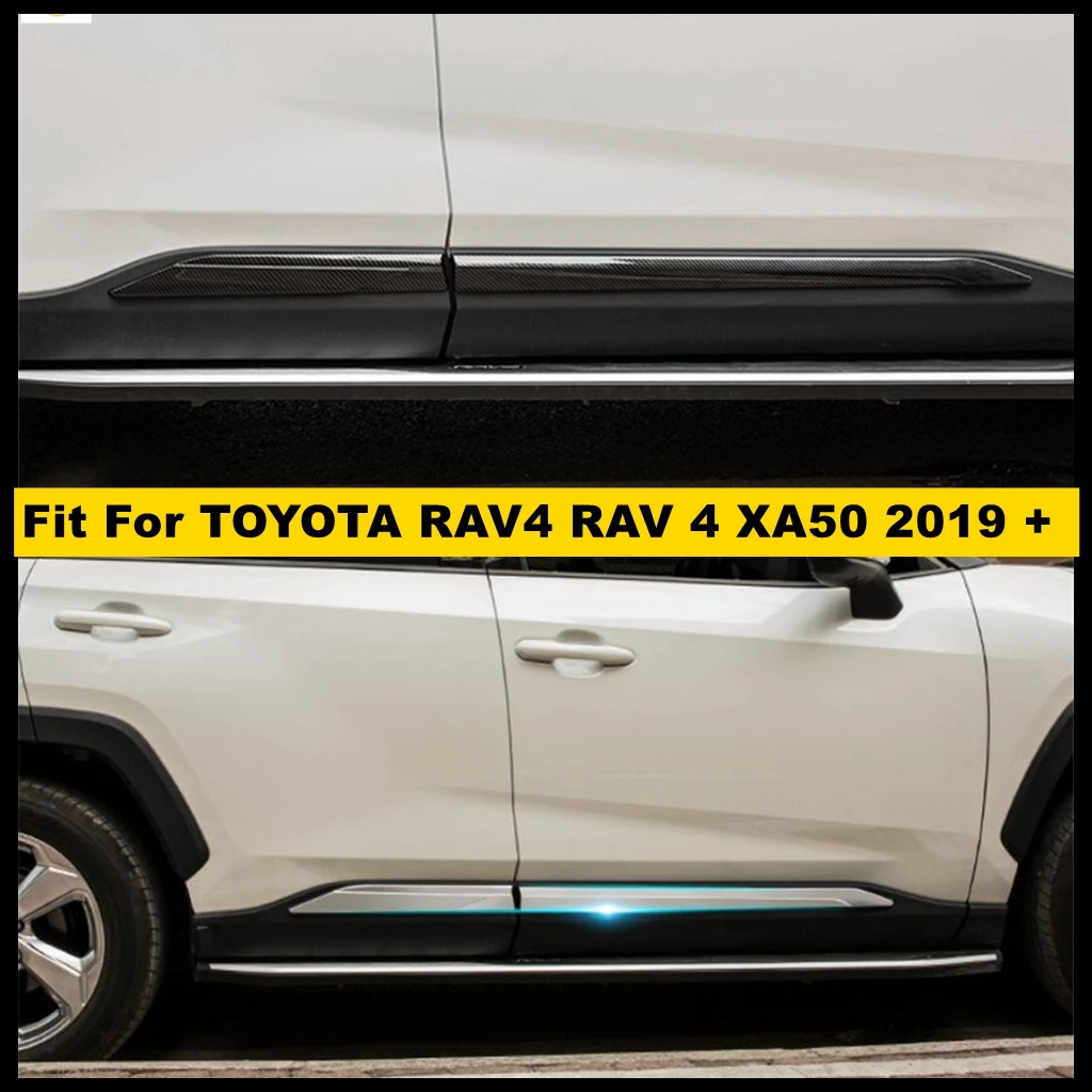 Car Outside Door Body Molding Bottom Strip Streamer Cover Trim For TOYOTA RAV4 RAV 4 XA50 2019 - 2023 Chrome / Carbon Fiber Look