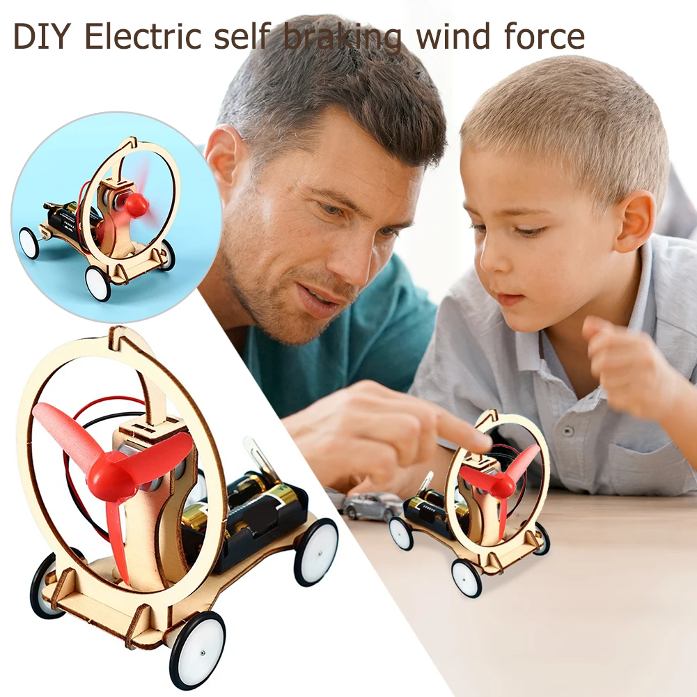 DIY Electric Wind Car Toys Excellent Plastic Wood Kids Students Physical Science Experiments Technology Learning Kit