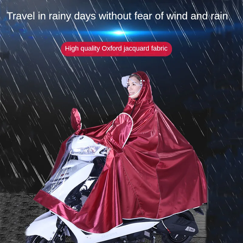 Electric Bicycles Motorcycles Rain Jackets Adult Riding Double-layer TransparentLarge Hood ThickFabric Motorcycle Rider Raincoat