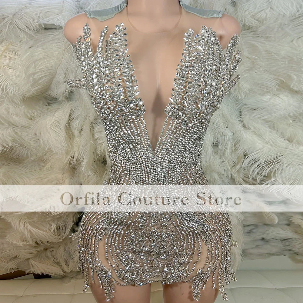 Sexy zilveren verjaardag jurken luxe strass feestjurk baddie zwarte meisjes Afrikaanse cocktailjurken vestidos de gala aangepast