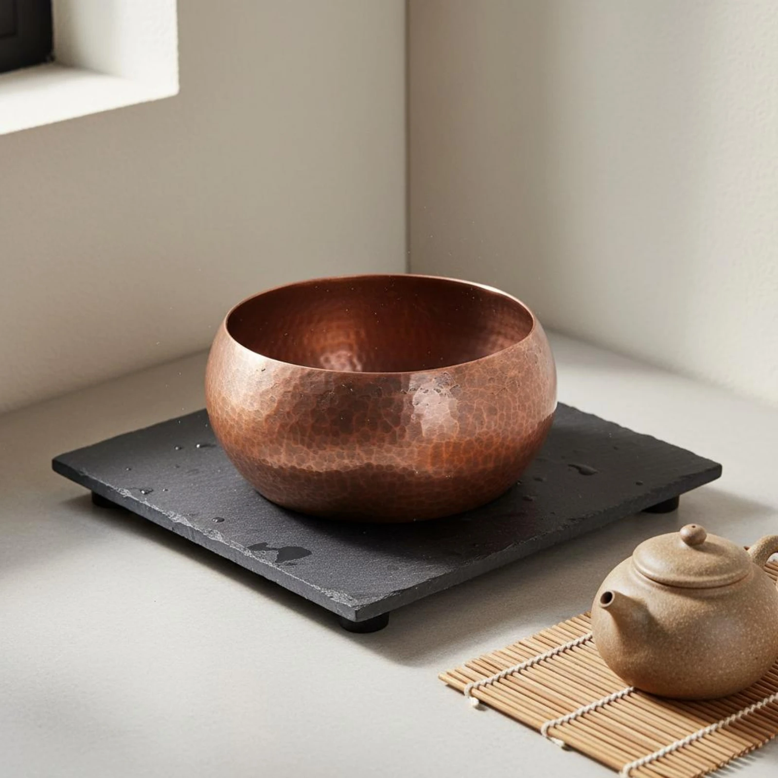 2 Pieces Hammered Copper Bowl Long-Lasting Copper Tea Bowl Decorative