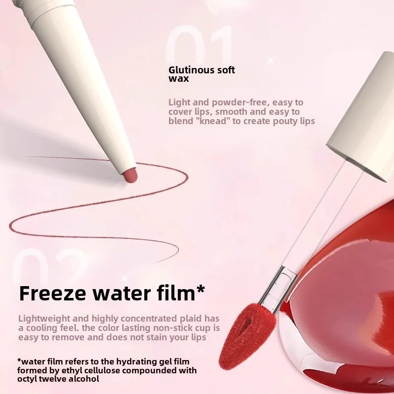 DEZONE double-headed lipstick floating light mirror lip glaze does not fade and does not stick to the cup lip liner