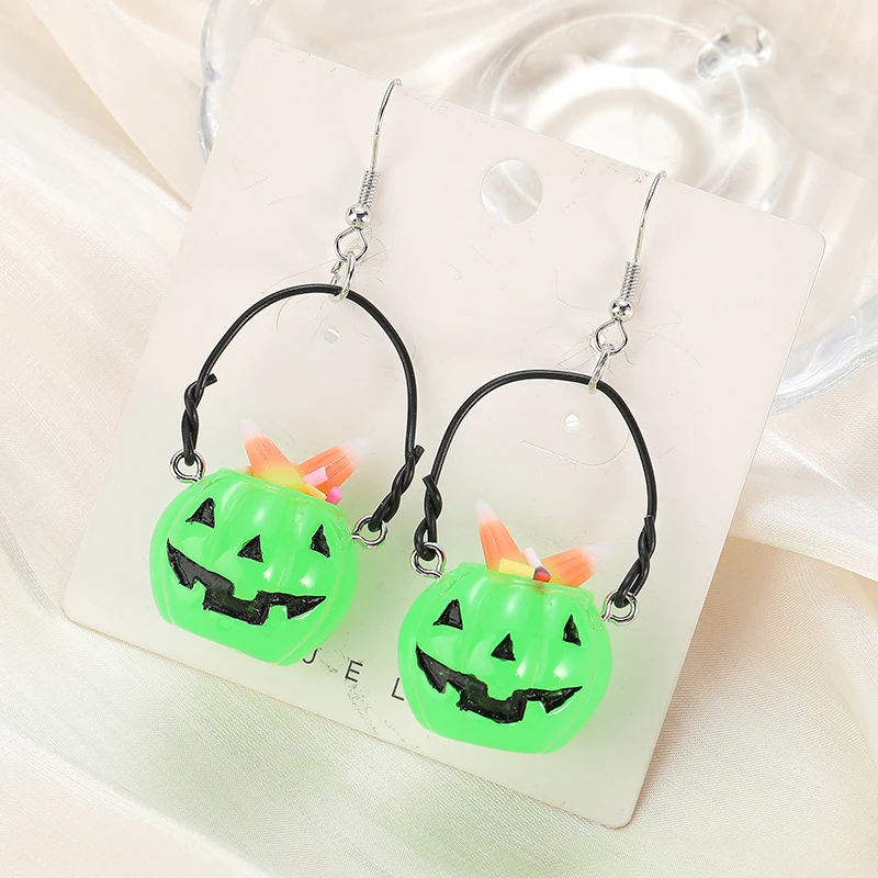 1Pair Fashion Halloween Drop Earrings Resin Pumpkin Basket Jewelry For Girl  and Woman Birthday Gift
