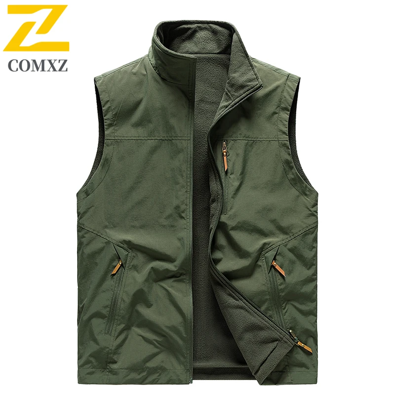 Winter Fleece Sleeveless Men's Ski Camping Vest Casual Double-sided Wool Warm Work Waistcoat 2025 New Cold-proof Fishing Vests