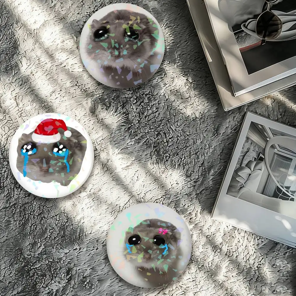 Sad Hamster Meme Cute Mouse Fun Laser Badge Creative Pins Brooch for Bag Clothes Hat Decor Gifts Fans Collect