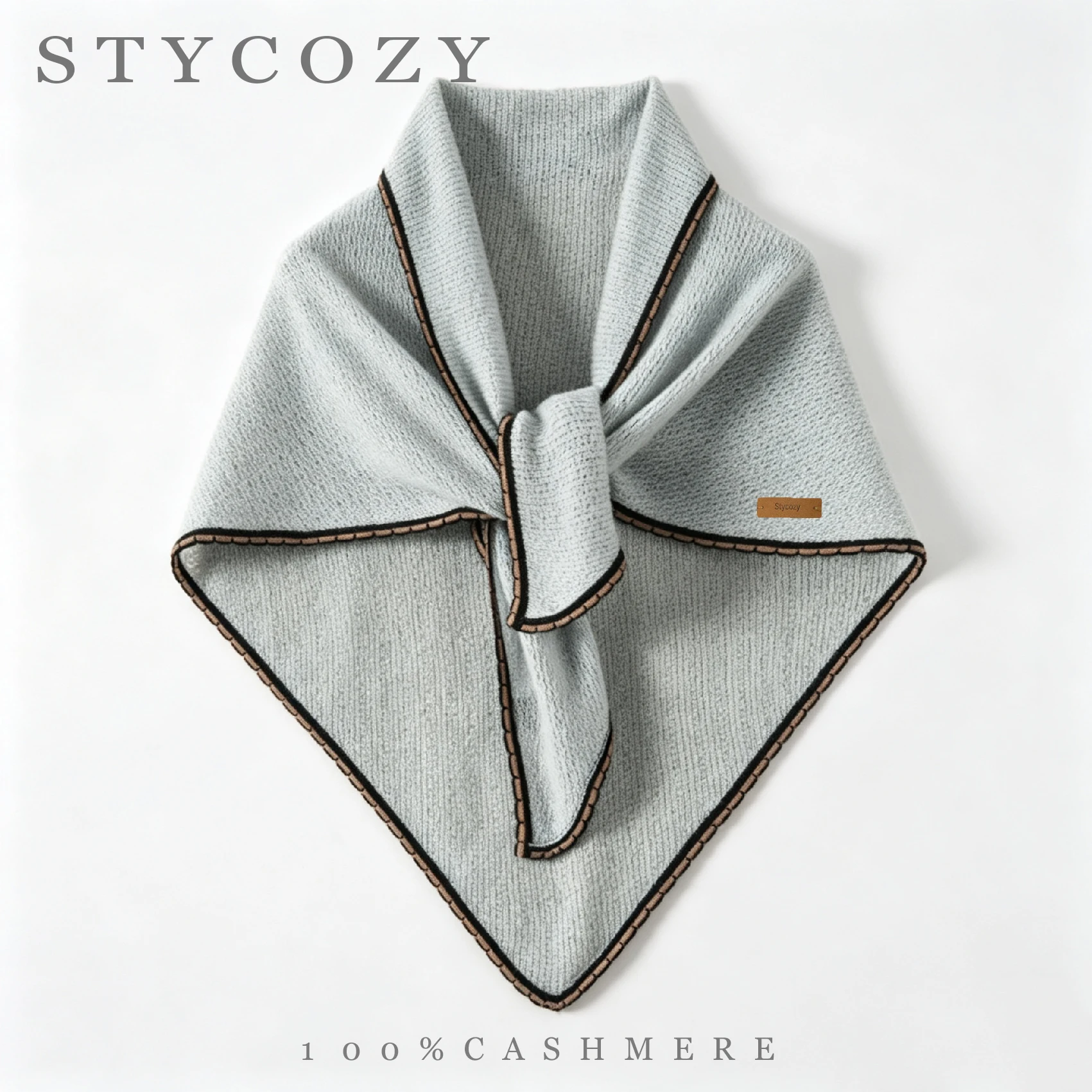 Women 100% Pure Cashmere Triangle Scarf Shawl Knitted Pointed Tip Contrast Edge Soft Warm Autumn Winter Daily Travel Neck Warmer