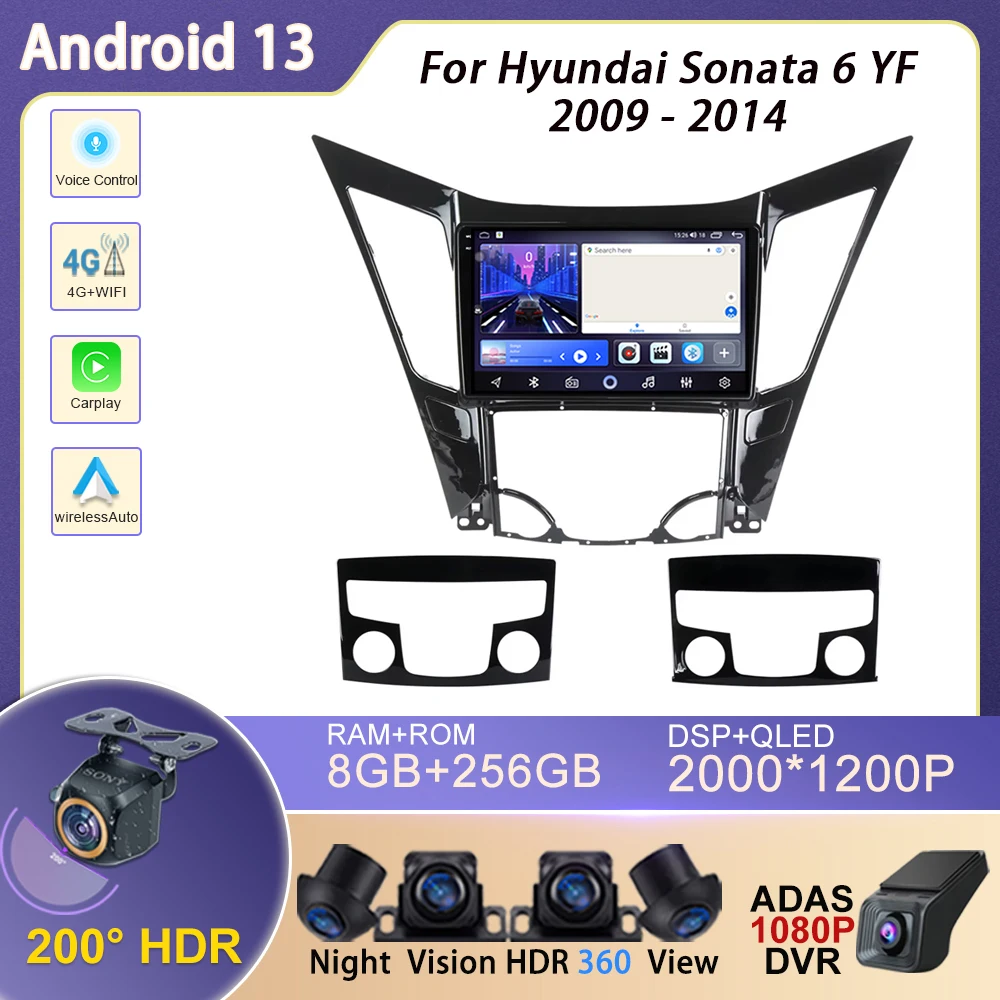 

Android13 For Hyundai Sonata 6 YF 2009 - 2014 Car Radio Multimedia Monitor Lettore Autoradio TV Vehicle GPS Navigation Stereo BT