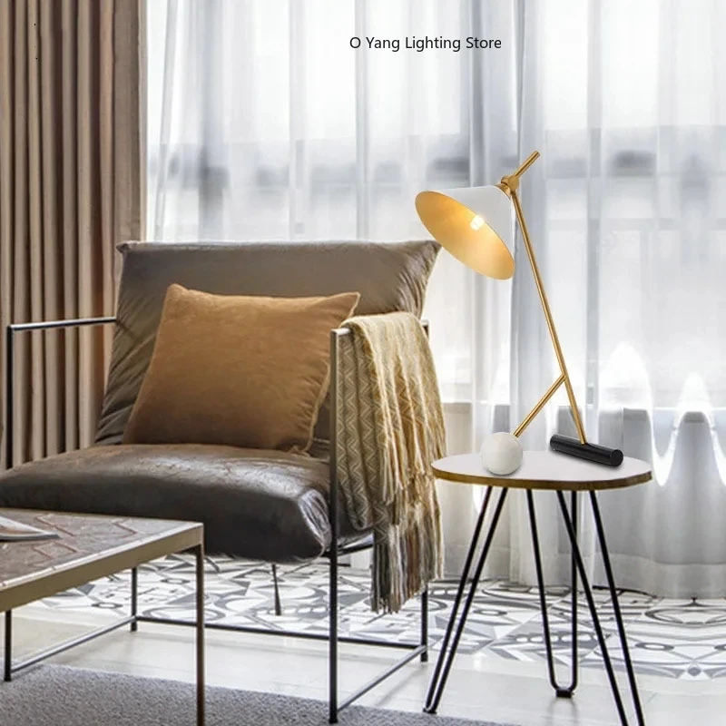 Nordic Marble Desk Lamp Horn Designer Creative Simple Study Personality Light Luxury Creative Hotel BedsideBlack Lampshade Lamp
