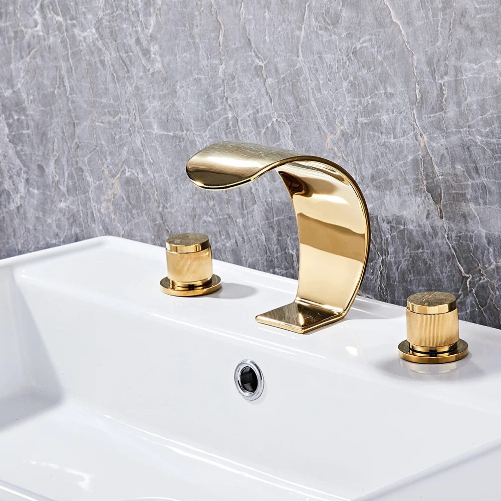 

Becola Three Holes Washbasin Faucet Waterfall Gold/Nickel Bathroom Cabinet Bathtub Sink Faucet Hot And Cold Double Handle