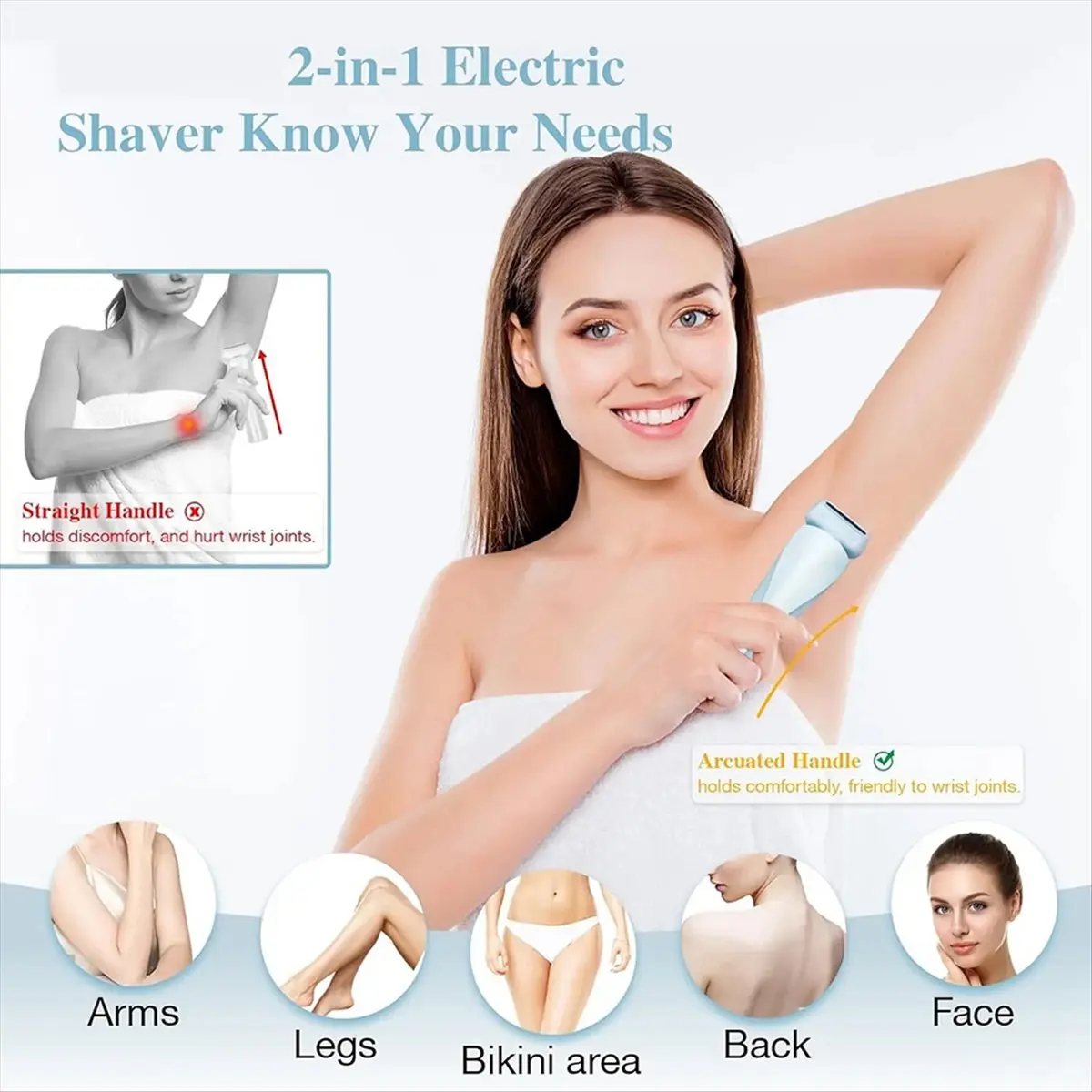 a73u女性用電気シェーバー-2-in-1-ビキニトリマー-顔用シェーバー-脇、脚、体毛脱毛用-レディースボディトリマー
