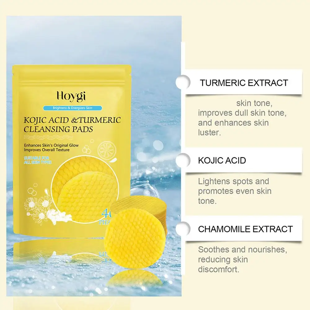 40/50pcs Kojic Acid Turmeric Cleansing Pads Curcuma Longa Root Facial Sponges Exfoliating Pads Daily Cleansing Skin Care Product