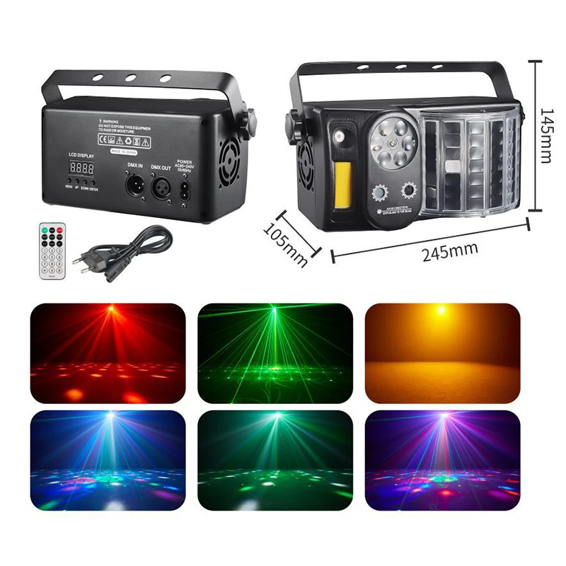

RGB Lights 5-in-1 Effect Lights LED Strobe Light Sound Control Stage Effect Lighting Projector for Party Theater