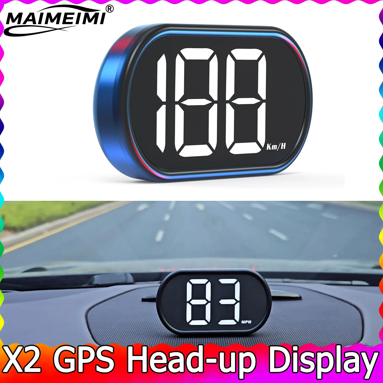 

3 inch HUD X2 GPS KMH Digital Speedometer Meter Gauge Head Up Display Big Font Speed HD head up camera Automotive Accessory