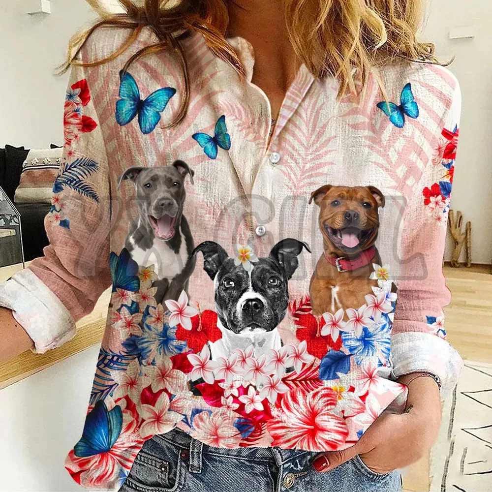 YX GIRL Stafforshire Bull Terrier Floral Casual Shirt 3D Printed Button-down Shirt Casual Unique Streewear