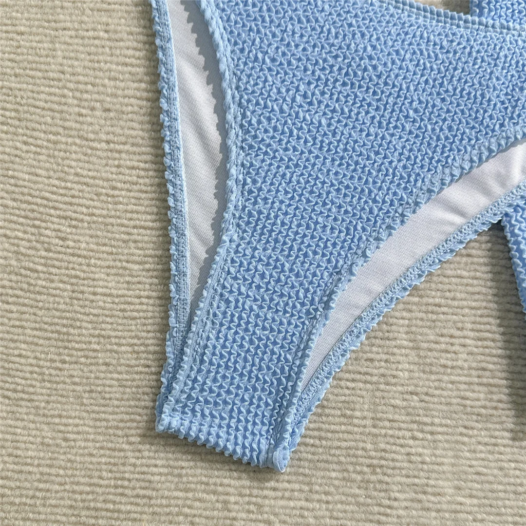 Mit Rock, geraffter, knitteriger Neckholder-Bikini, Damen-Badebekleidung, dreiteiliges Bikini-Set, Badeanzug, Badebekleidung, Schwimmbekleidung V7027 – Detail 23