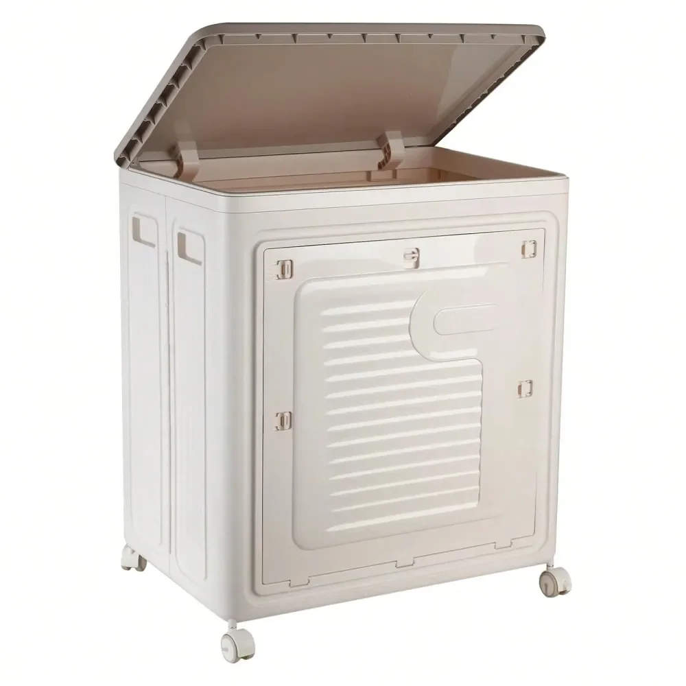 Hamper With Lid, Household Foldable Storage Closet Organizers With Wheels Large Capacity Plastic Dirty Laundry Basket For Blank