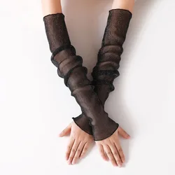 Women Sun-protective Sleeve Mesh Lace UV Thin Long-Sleeved Ice Silk Summer Sleeve Cycling Black Skin Gloves Arm Warmers Sleeves