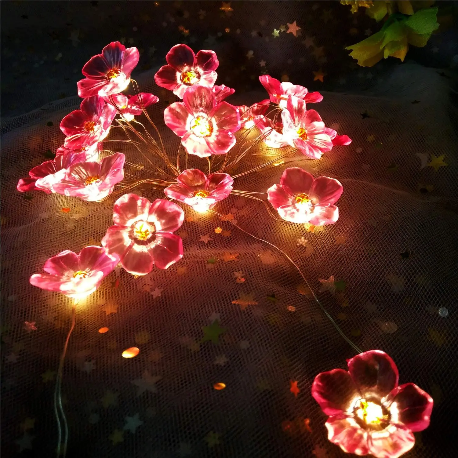 3/2/1M Đồ Dùng Trang Trí Giáng Sinh Cho Nhà Hoa Anh Đào LED Dây Cổ Tích Đèn Pin Hoạt Động Trong Nhà đám Cưới Hồng Chuông Trang Trí