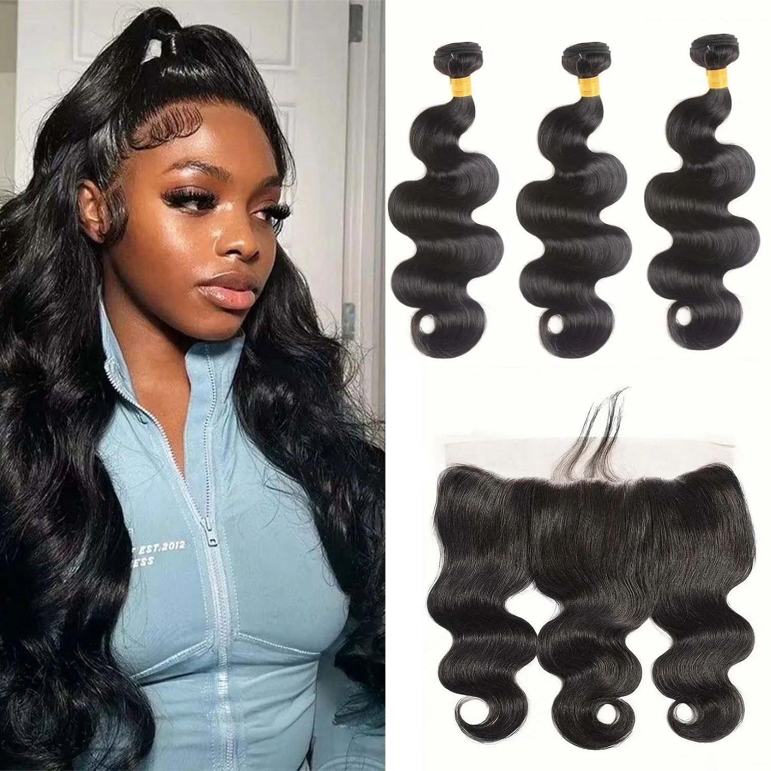 

10A пучки человеческих волос с объемной волной и фронтальной частью 13x4, прозрачное кружево, 100% бразильские натуральные человеческие волосы, пучки плетения