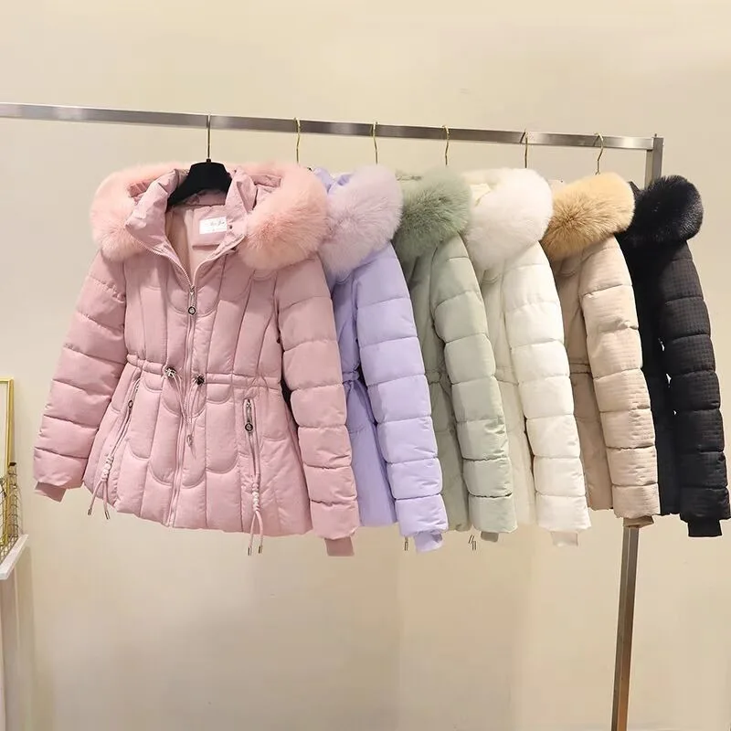 Women's Cotton Coat Winter New warm Cotton Jacket Slim Fashion Fur Collar Outerwear High-end winter puffer jacket women Parkas