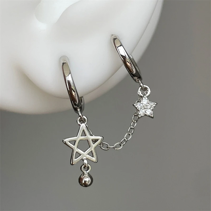 

1PCS Silver Color Star Chain Double Ear Hole 316L Stainless Steel Ear Bone Nail Y2K Fashion Hottie Earrings for Women Jewelry