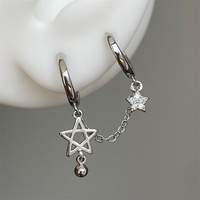 1PCS Silver Color Star Chain Double Ear Hole 316L Stainless Steel Ear Bone Nail Y2K Fashion Hottie Earrings for Women Jewelry