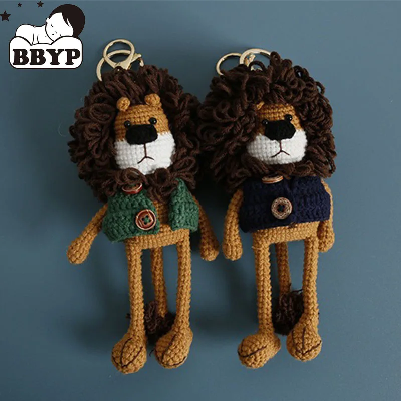 

Вязаный крючком брелок с героями мультфильмов ручной работы, длинноногий лев, вязаный мультяшный аниме-кукла, брелок для ключей, подвеска, школьный брелок для ключей