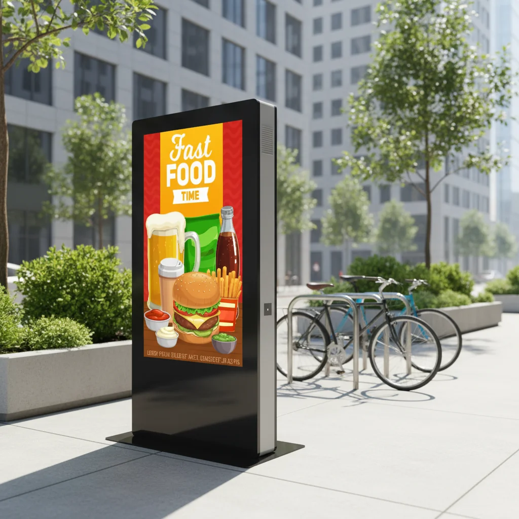 65 Inch Outdoor Floor Standing Digital Poster Kiosk LCD Waterproof 10-Point Touch Sunlight Readable Display Screen Mall