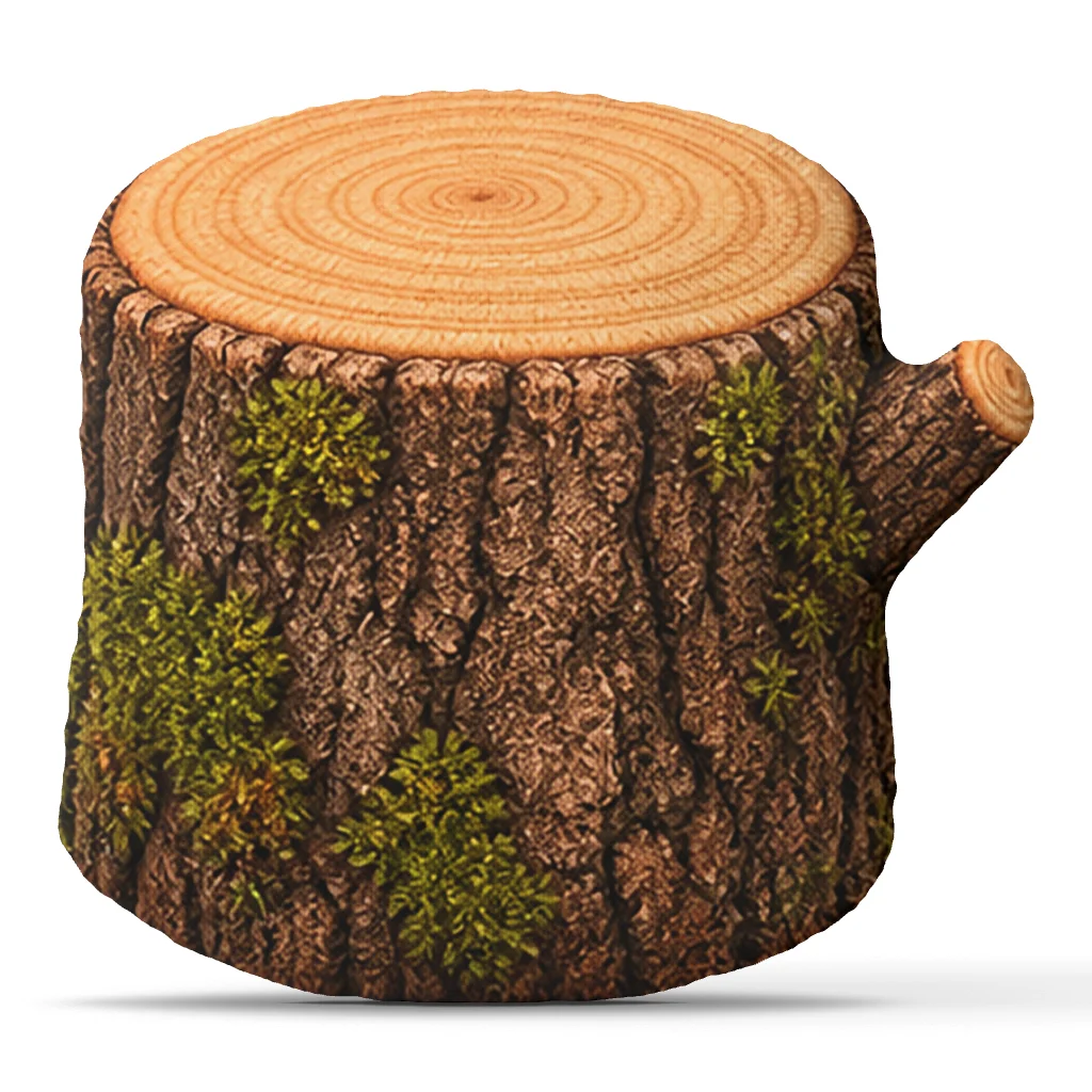 Mossy Tree Stump Shaped Pillow Irregular Stuffed Cushion Woodland Throw Pillow for Sofa Bedroom Nature Home Decor Rustic